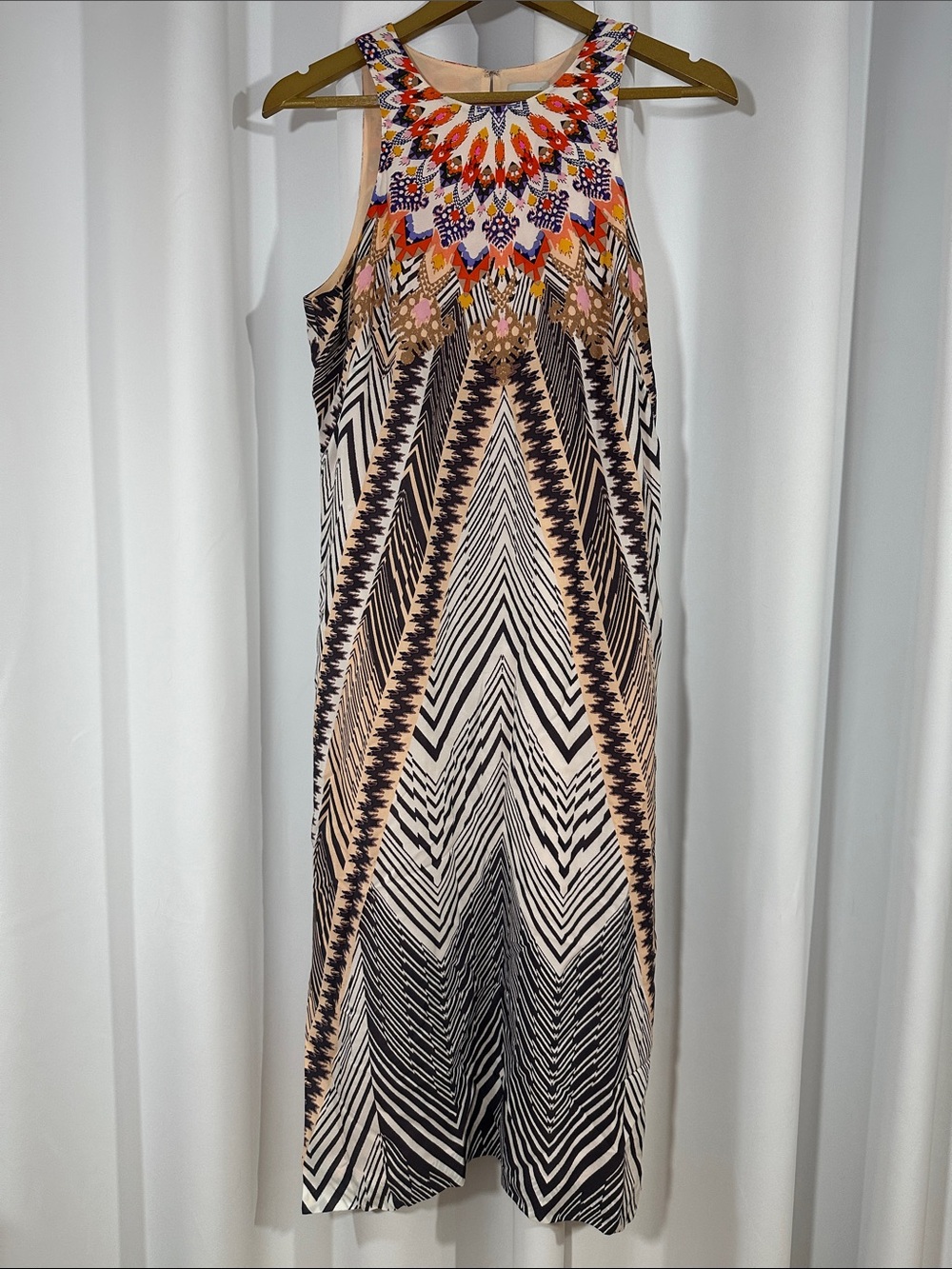 HD in Paris Anthropologie Silk Maxi Dress Tribal Geometric Print Sleeveless